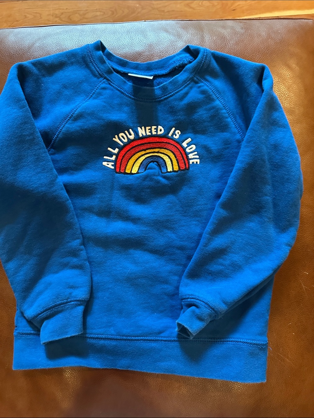 Hanna Andersson Royal Blue Crewneck Sweatshirt with Embroidered Rainbow